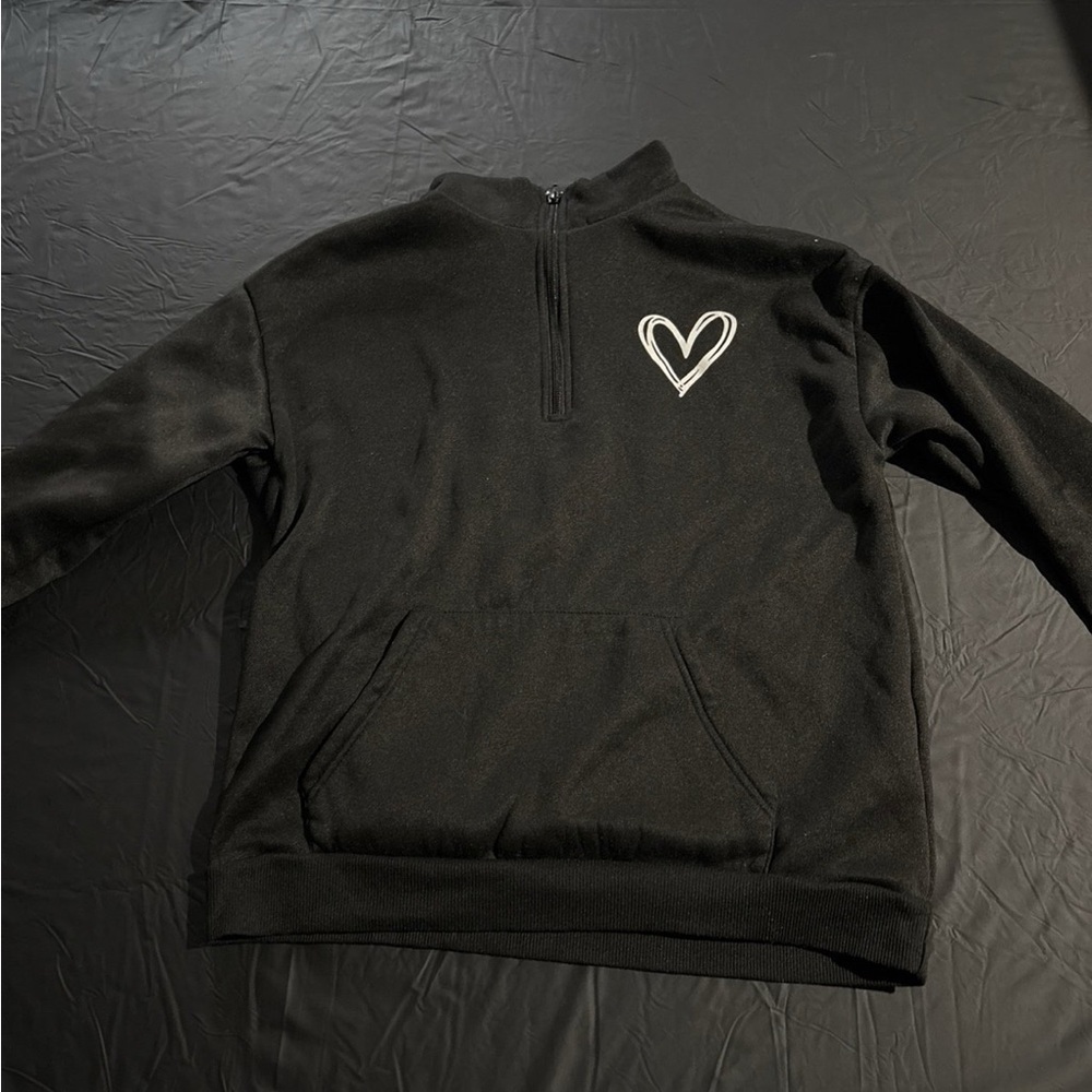 SHEIN Black Quarter-Zip Sweatshirt with Heart Design